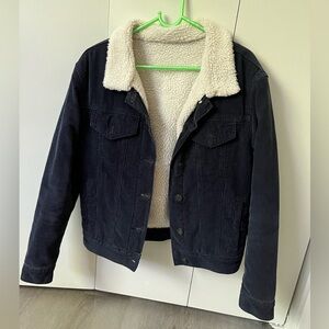 Brandy Melville Fleece Lined Corduroy Jacket. Navy Small